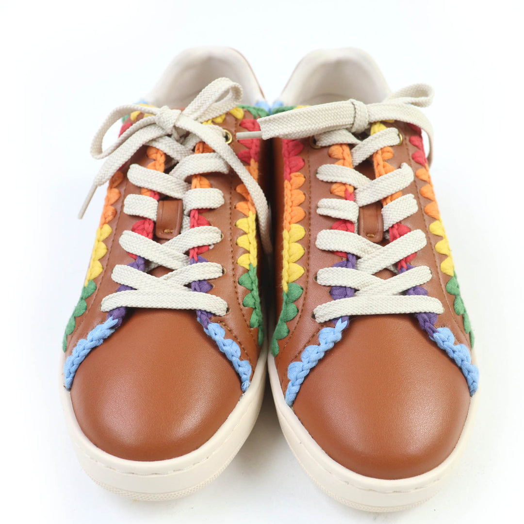 Pristine COACH sneakers Lowline Top Crochet Brown leather Women 38