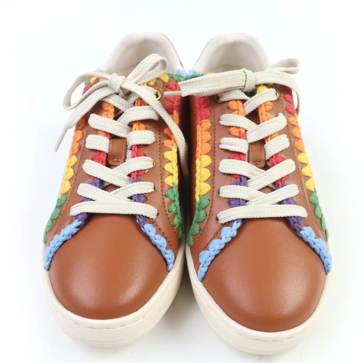 Pristine COACH sneakers Lowline Top Crochet Brown leather Women 38