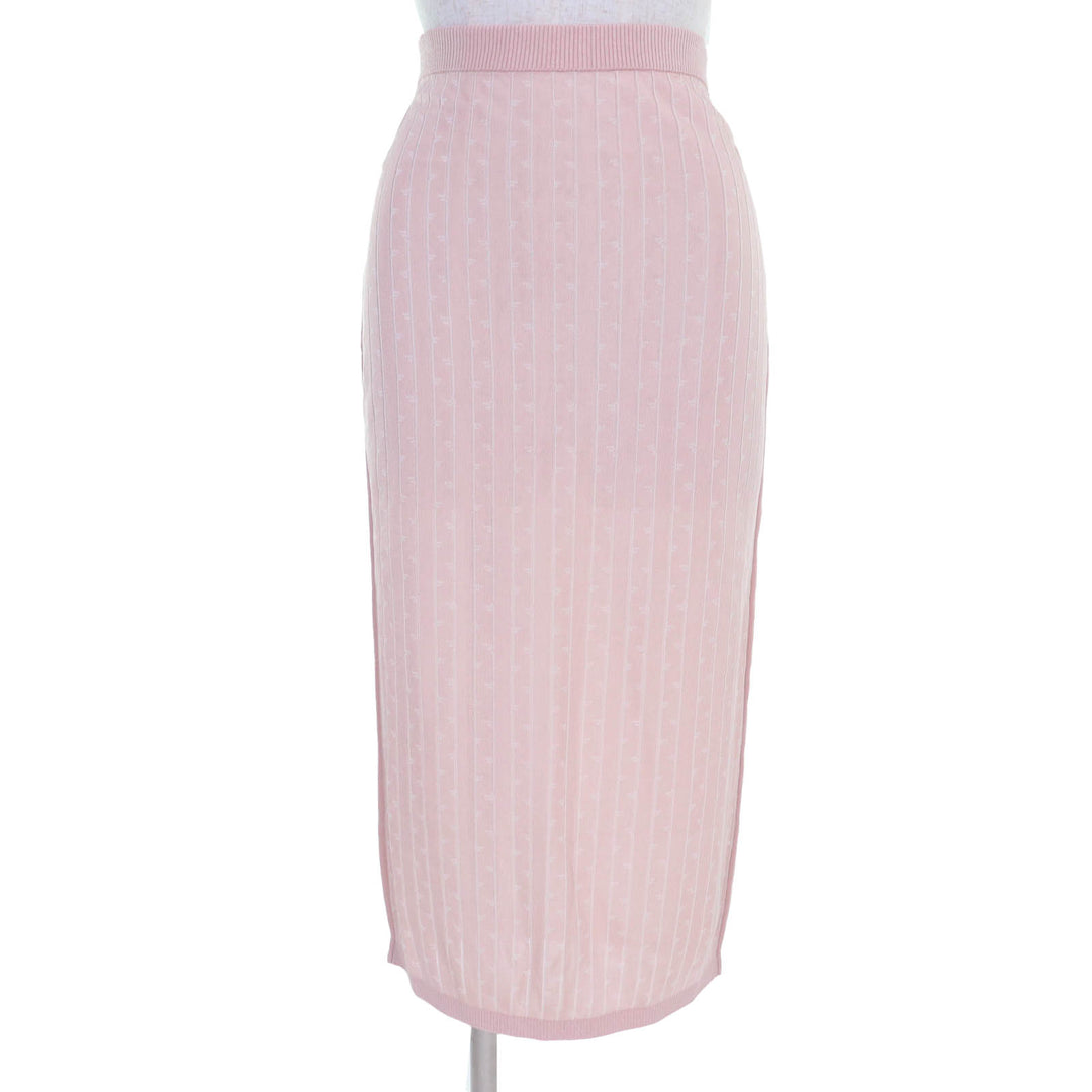 Excellent FENDI Long skirt Logo Stripe Pattern Knit pink Rayon Women 40 FZQ689