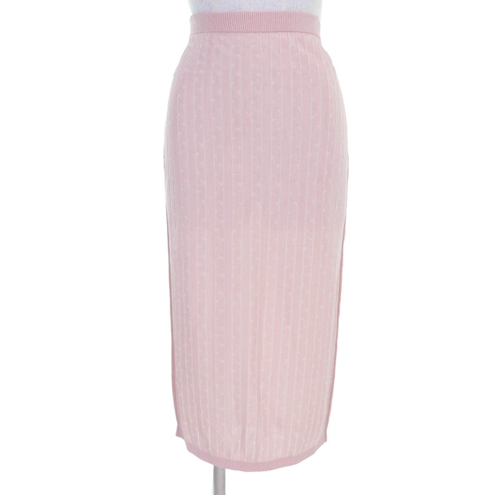Excellent FENDI Long skirt Logo Stripe Pattern Knit pink Rayon Women 40 FZQ689