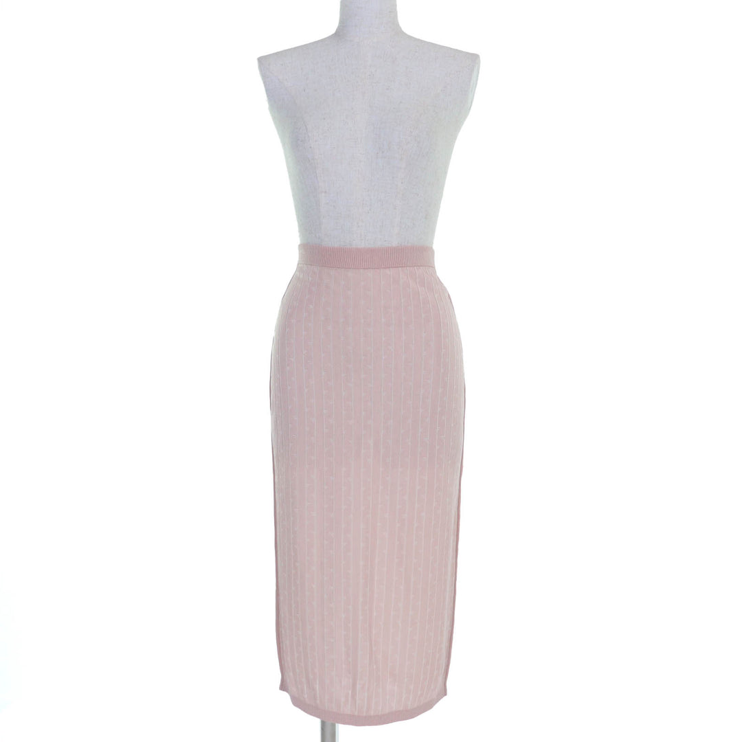 Excellent FENDI Long skirt Logo Stripe Pattern Knit pink Rayon Women 40 FZQ689