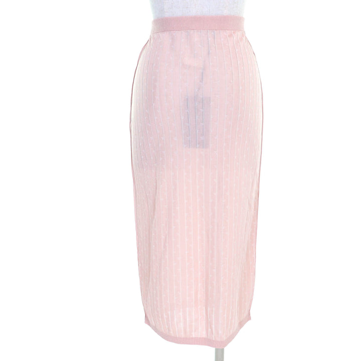 Excellent FENDI Long skirt Logo Stripe Pattern Knit pink Rayon Women 40 FZQ689