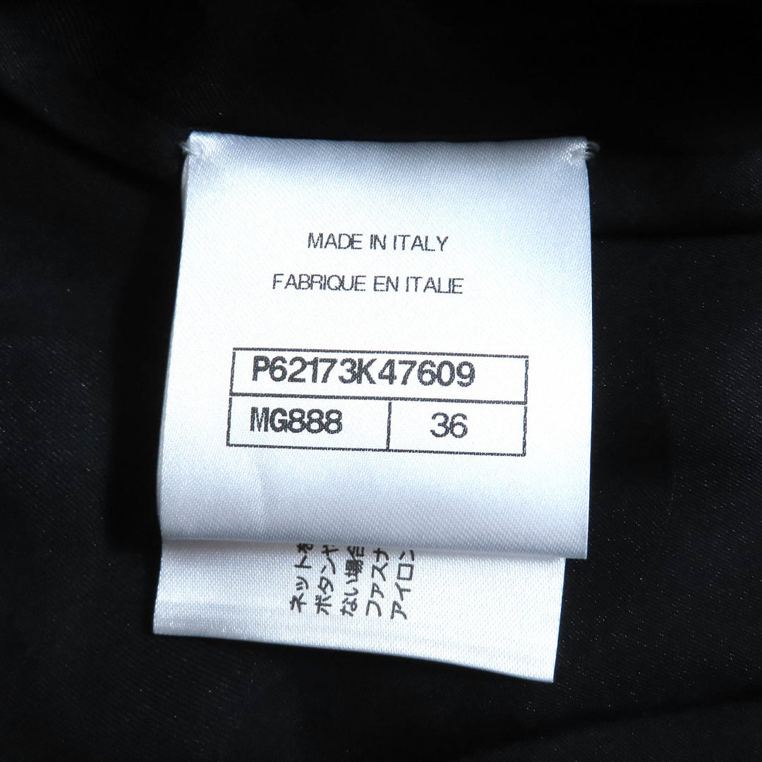 Excellent CHANEL COCO Mark Pull-Top Knit Blouson Zip-Up Jacket Black White wool 36 P62173