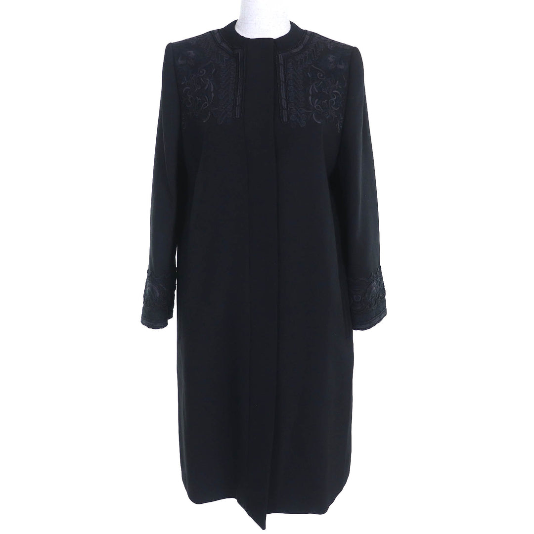 Excellent ETROcoat Paisleylining,embroidered pattern,nocollar,long black wool 38