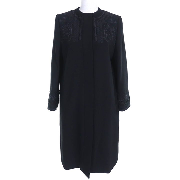 Excellent ETROcoat Paisleylining,embroidered pattern,nocollar,long black wool 38