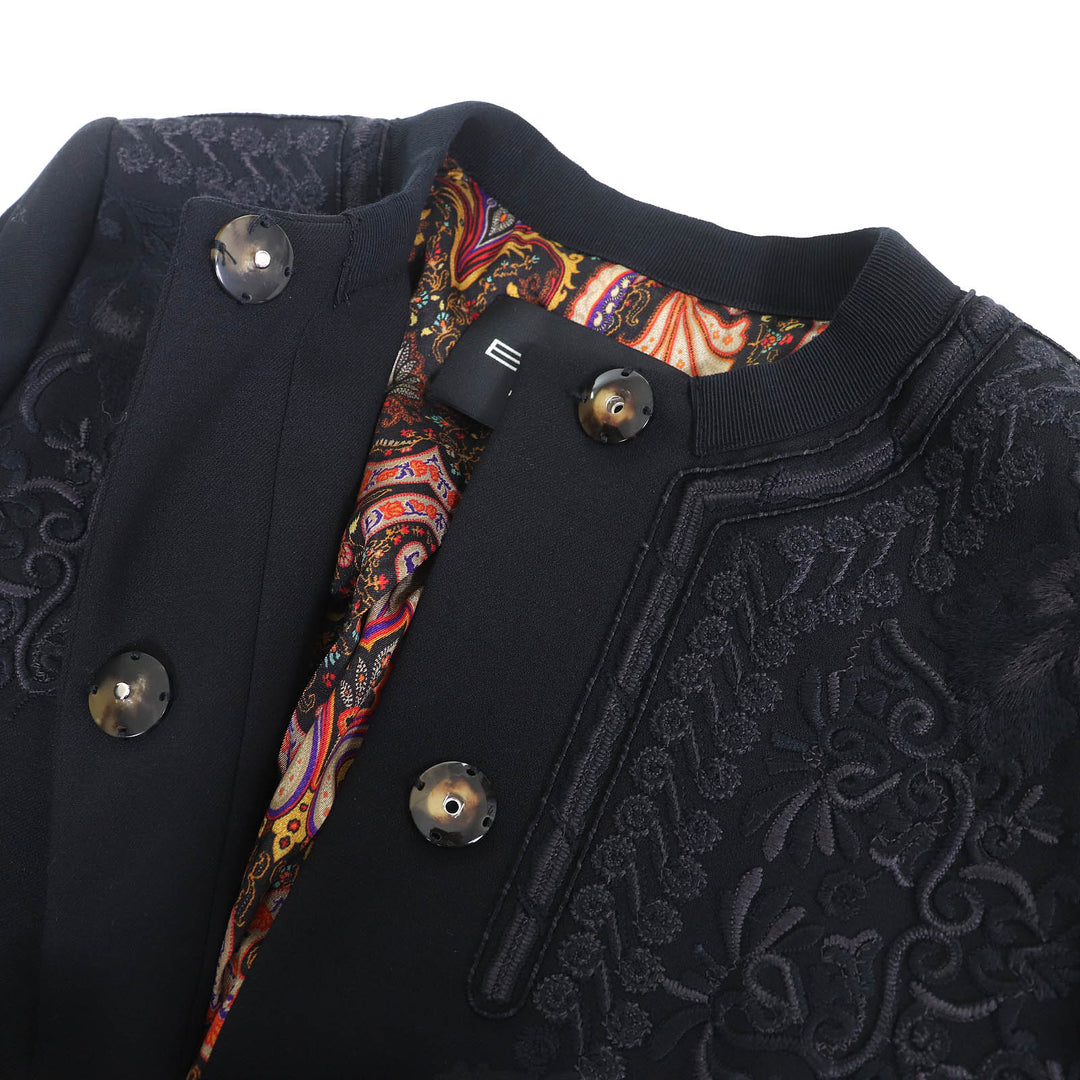 Excellent ETROcoat Paisleylining,embroidered pattern,nocollar,long black wool 38