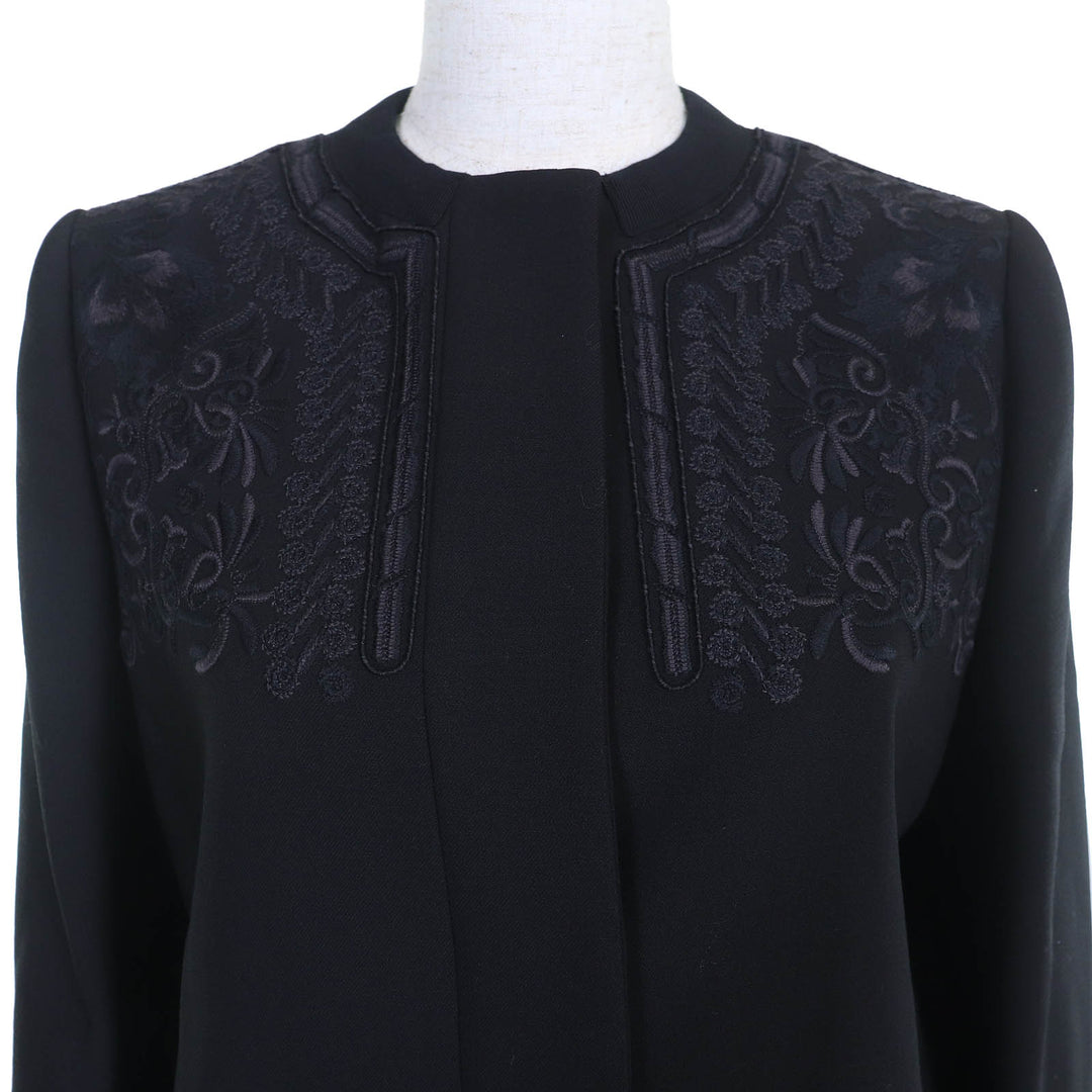 Excellent ETROcoat Paisleylining,embroidered pattern,nocollar,long black wool 38