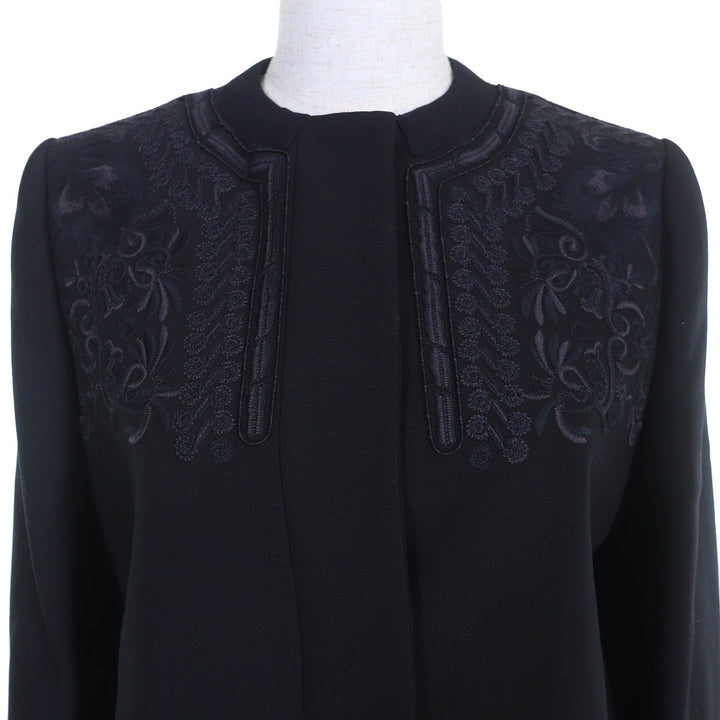 Excellent ETROcoat Paisleylining,embroidered pattern,nocollar,long black wool 38