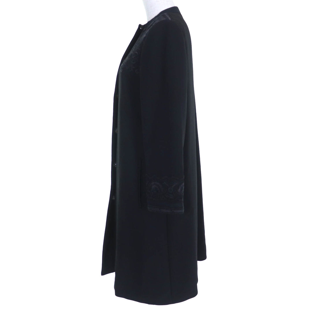 Excellent ETROcoat Paisleylining,embroidered pattern,nocollar,long black wool 38