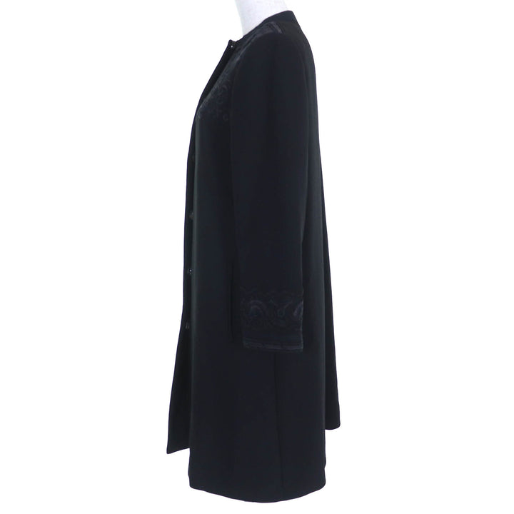 Excellent ETROcoat Paisleylining,embroidered pattern,nocollar,long black wool 38