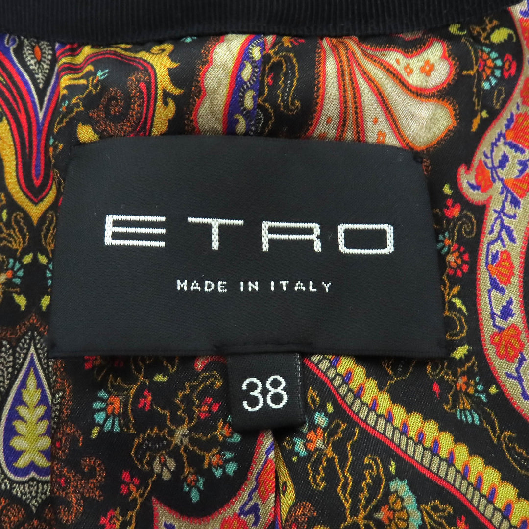 Excellent ETROcoat Paisleylining,embroidered pattern,nocollar,long black wool 38