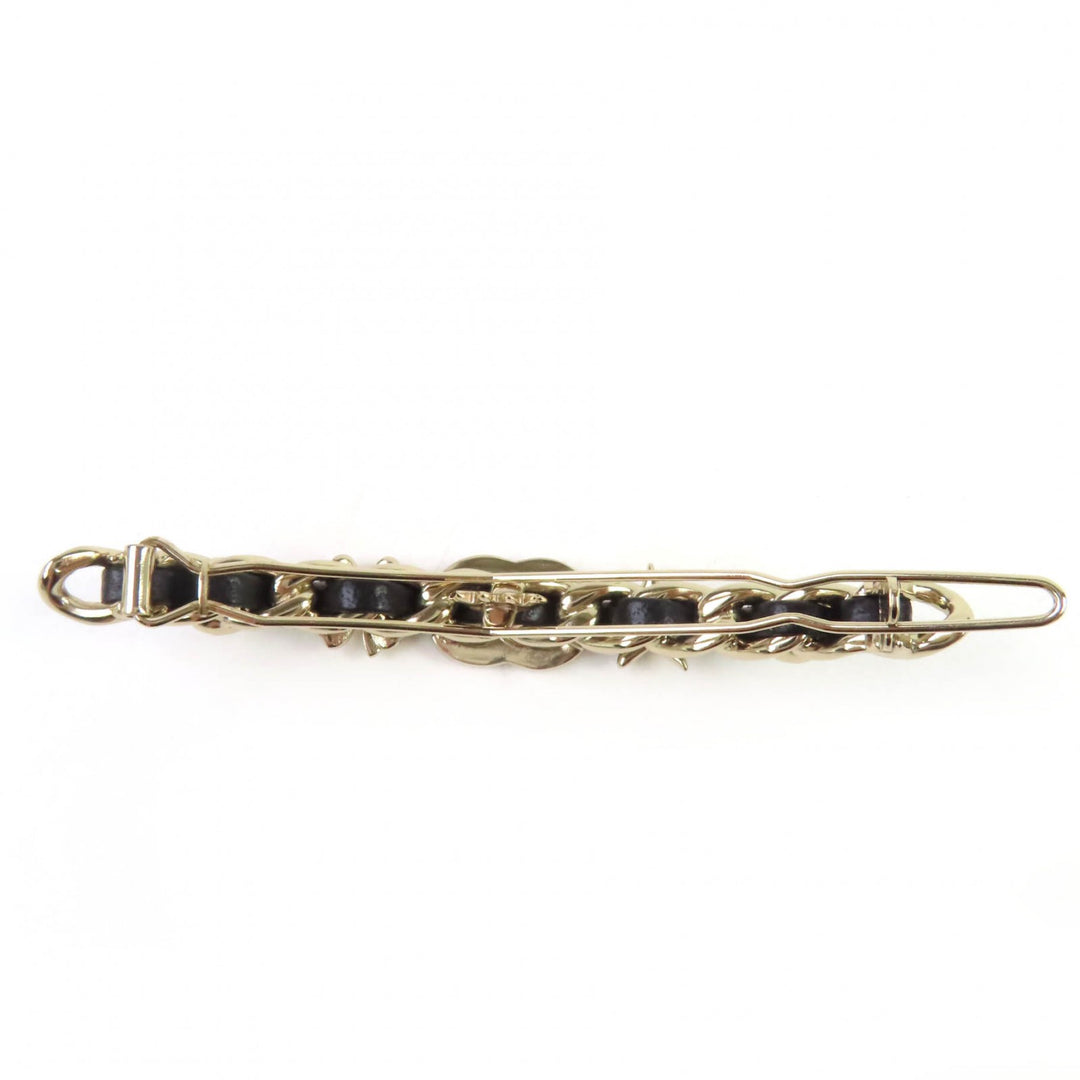 Excellent CHANEL VallettaCOCOMark ChainPearlStarCloverBijou Goldblack Women B20B