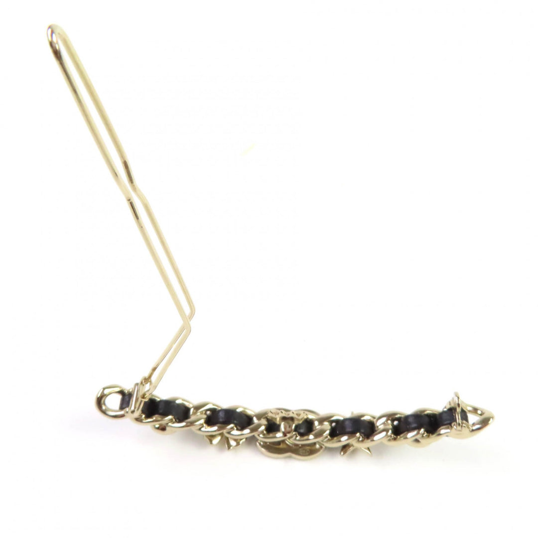 Excellent CHANEL VallettaCOCOMark ChainPearlStarCloverBijou Goldblack Women B20B