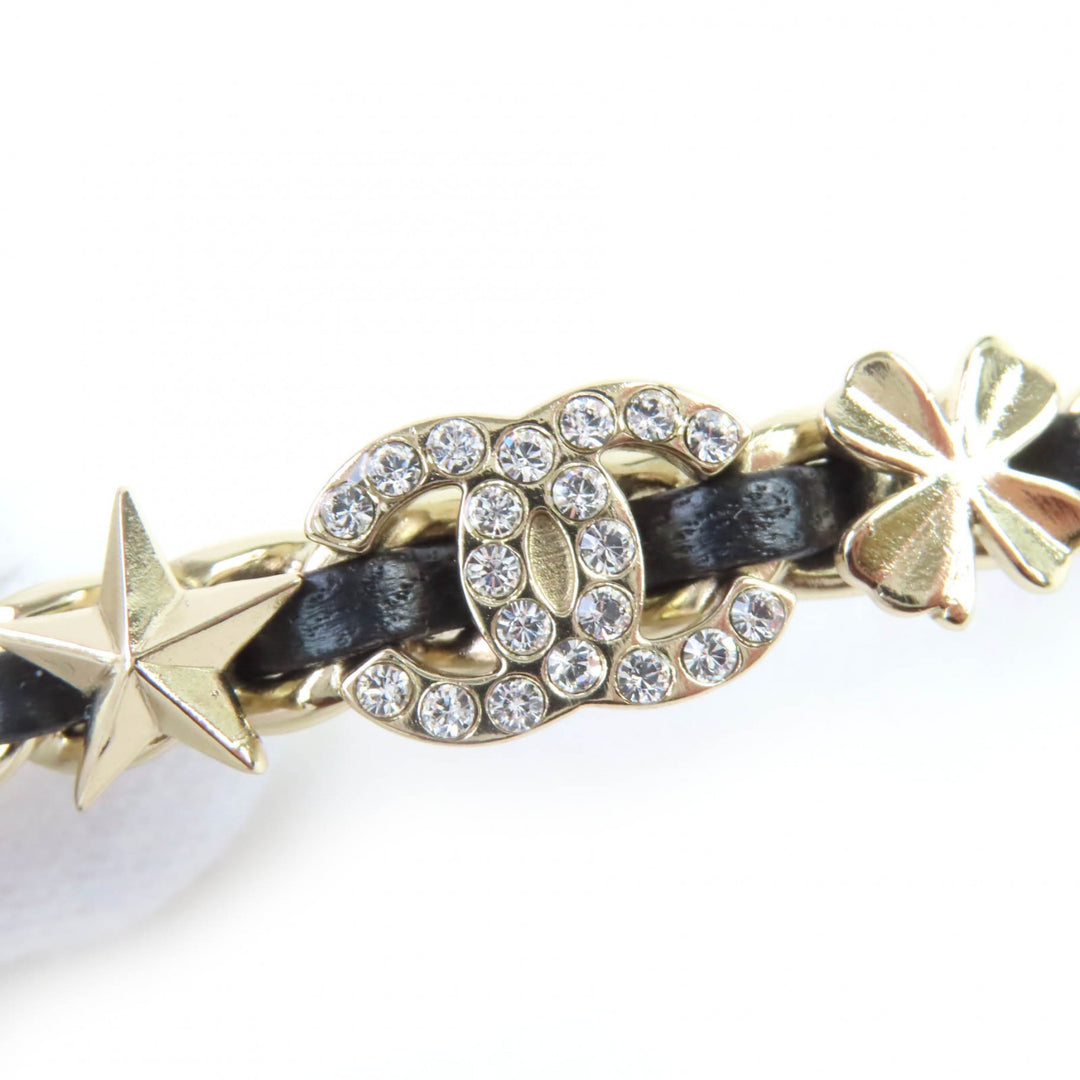 Excellent CHANEL VallettaCOCOMark ChainPearlStarCloverBijou Goldblack Women B20B