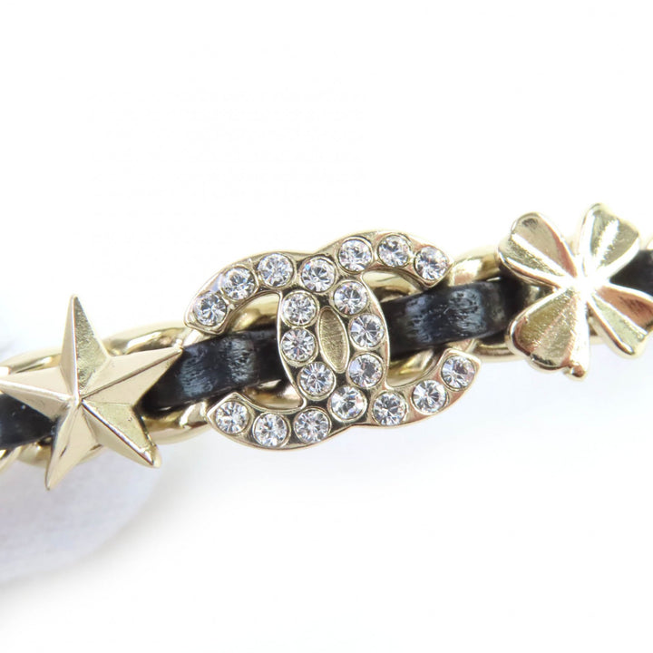 Excellent CHANEL VallettaCOCOMark ChainPearlStarCloverBijou Goldblack Women B20B