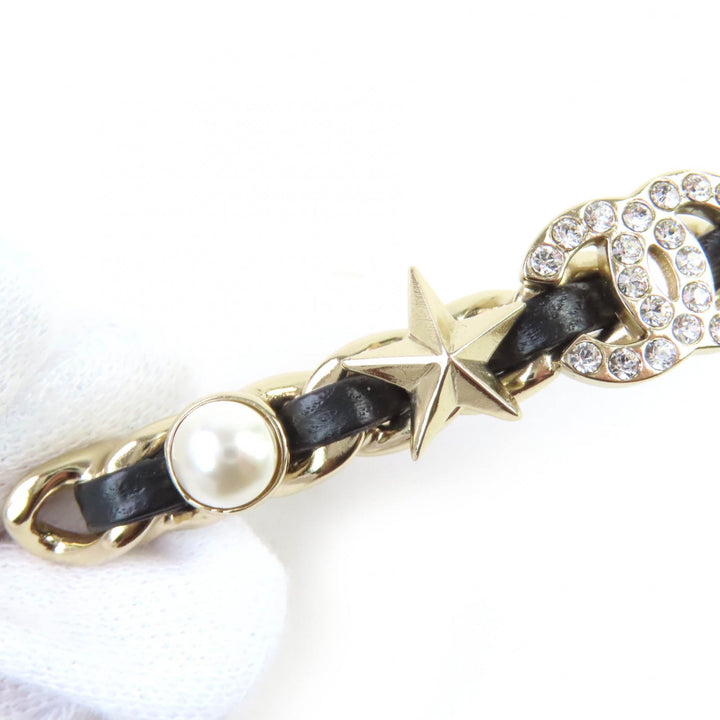 Excellent CHANEL VallettaCOCOMark ChainPearlStarCloverBijou Goldblack Women B20B