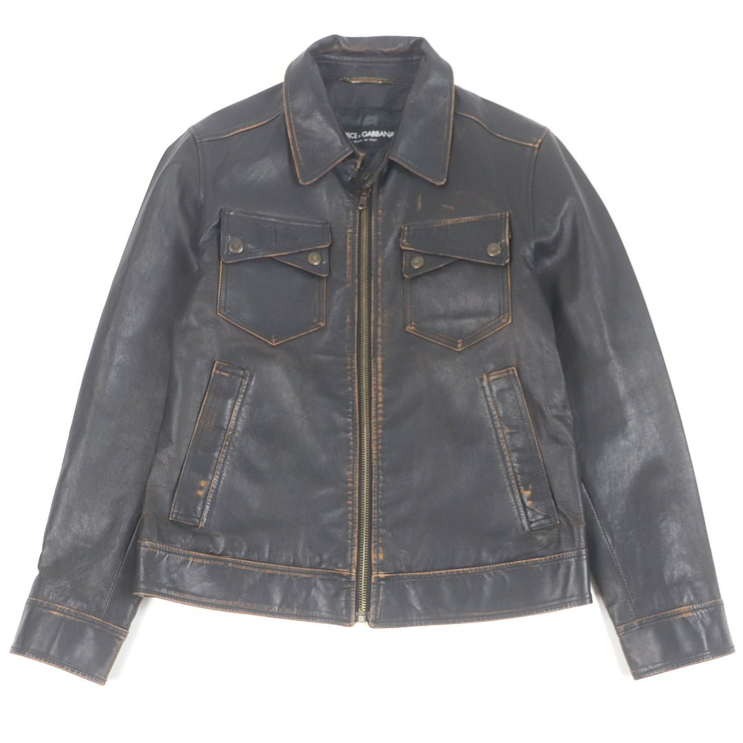 美品 DOLCE&amp;GABBANA レザージャケット 黒タグ ヴィンテージ加工 カンガルーレザー