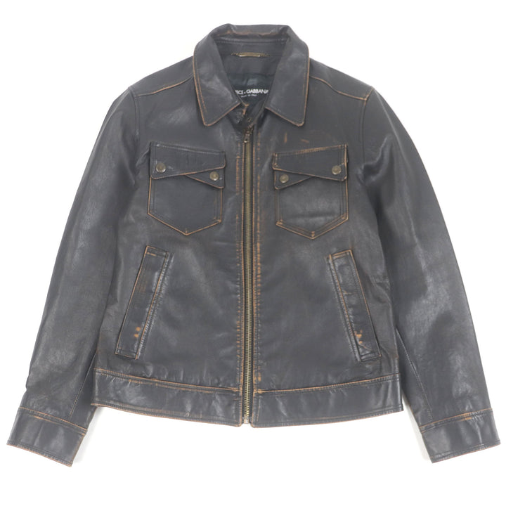 美品 DOLCE&amp;GABBANA レザージャケット 黒タグ ヴィンテージ加工 カンガルーレザー