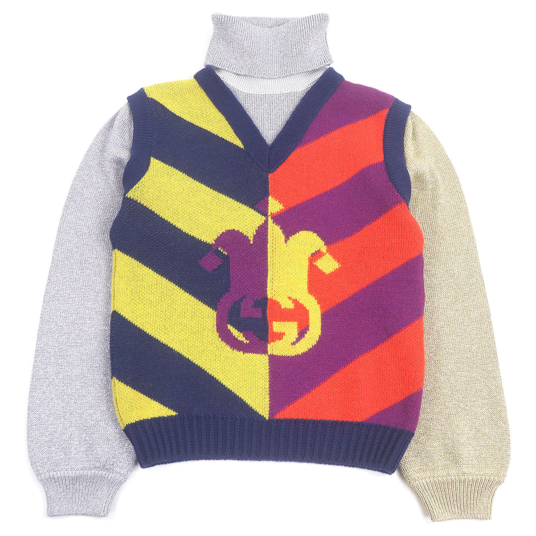 Pristine GUCCI sweater Turtleneck docking design multicolor wool mens S 724770