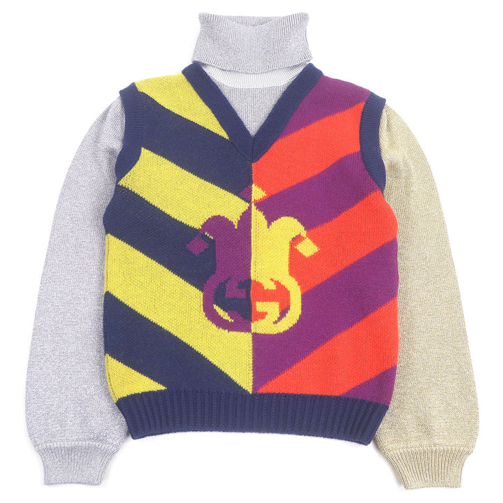 Pristine GUCCI sweater Turtleneck docking design multicolor wool mens S 724770