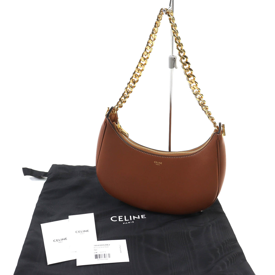 CELINE ショルダーバッグ ミディアム アヴァチェーン チェーンショルダーバッグ ホーボーバッグ タンレザー 19958