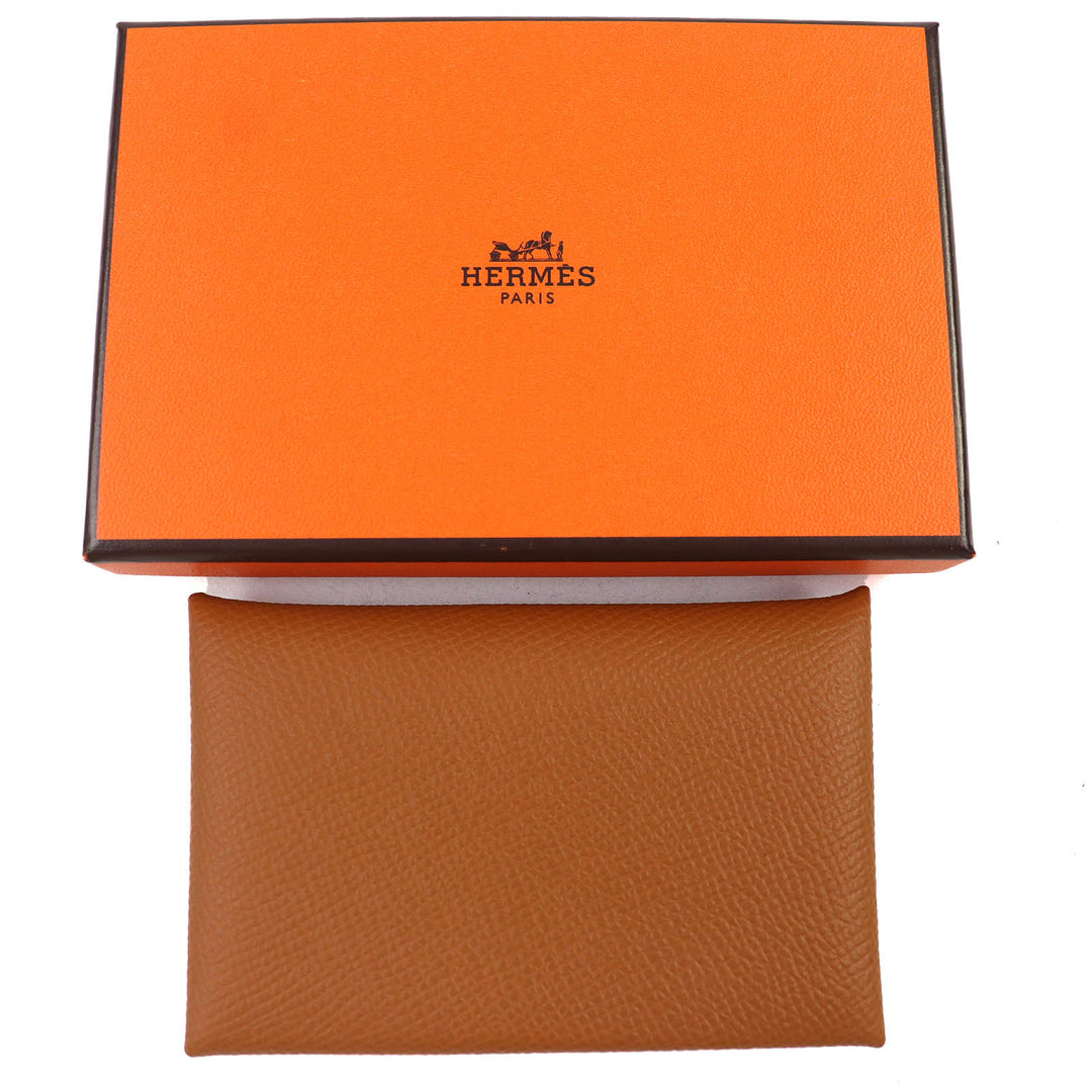 Pristine HERMES Card Case Calvi Epsom Leather Women