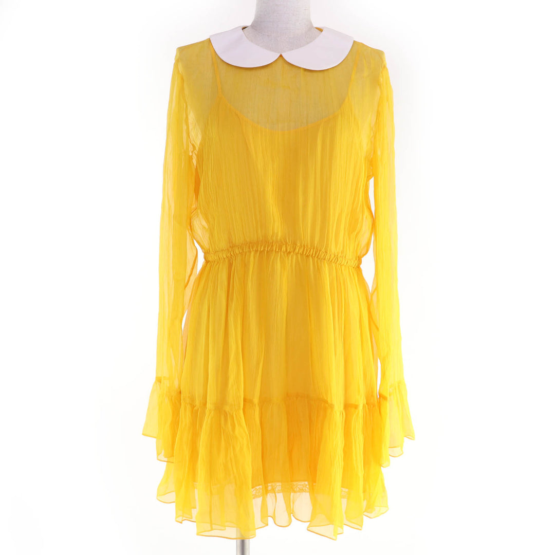 Pristine GUCCI one piece round collar chiffon dress yellow silk Women 44 728125