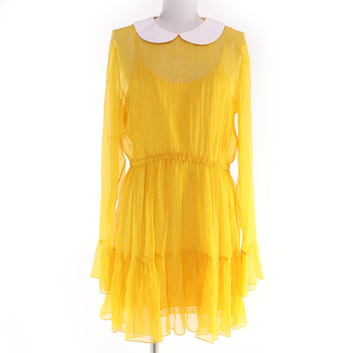 Pristine GUCCI one piece round collar chiffon dress yellow silk Women 44 728125
