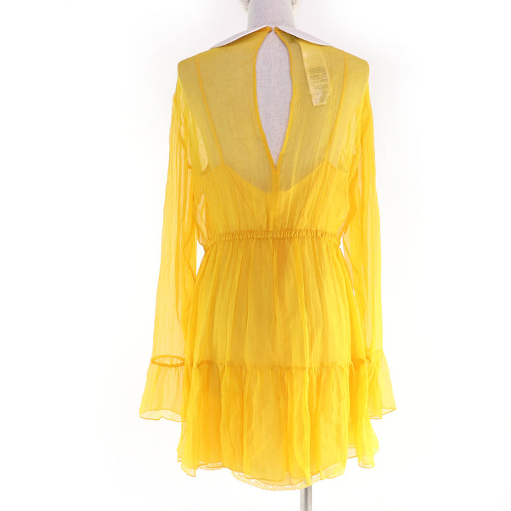 Pristine GUCCI one piece round collar chiffon dress yellow silk Women 44 728125