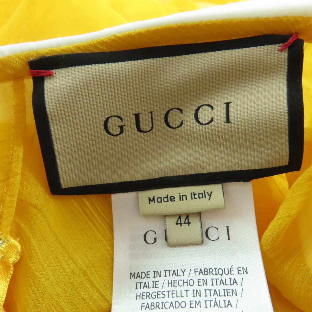 Pristine GUCCI one piece round collar chiffon dress yellow silk Women 44 728125