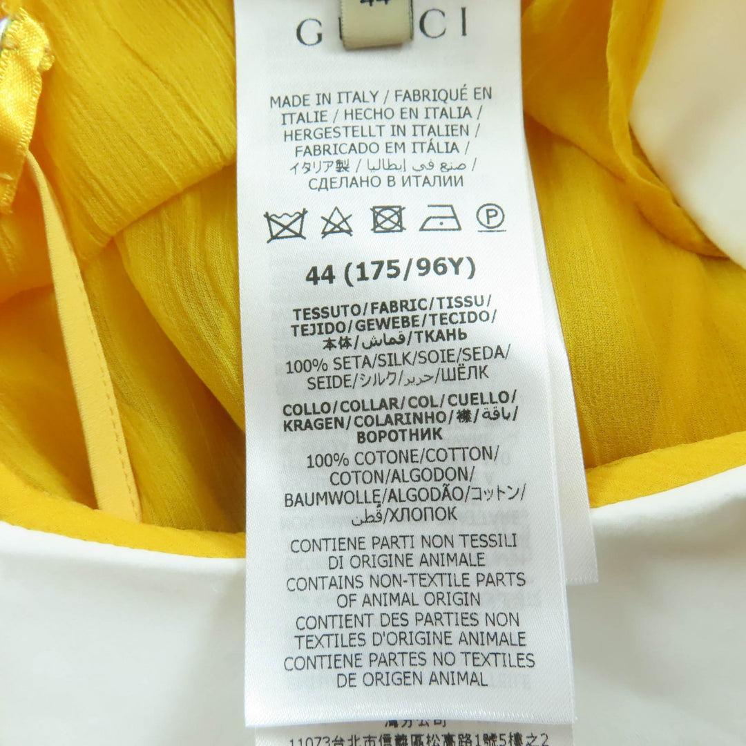 Pristine GUCCI one piece round collar chiffon dress yellow silk Women 44 728125
