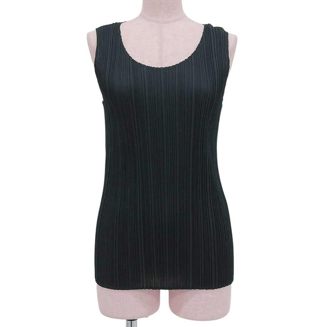 PLEATS PLEASE Tシャツ ノースリーブ ダークネイビー ポリエステル レディース 3 PP91-JK071 美品