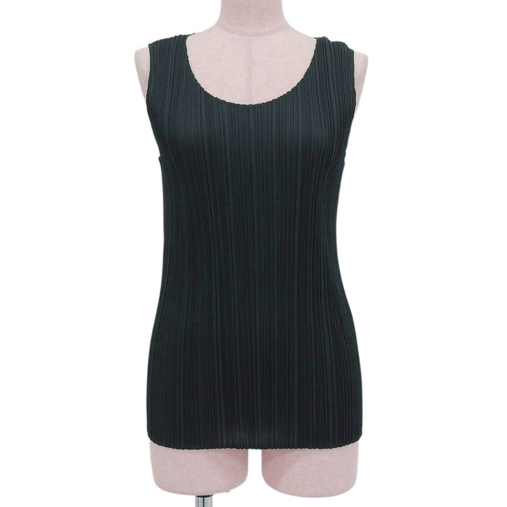 PLEATS PLEASE Tシャツ ノースリーブ ダークネイビー ポリエステル レディース 3 PP91-JK071 美品
