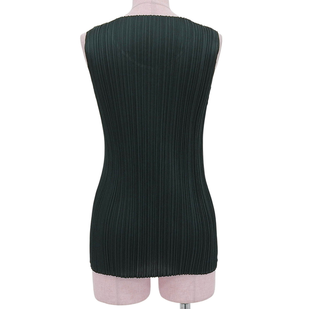 PLEATS PLEASE Tシャツ ノースリーブ ダークネイビー ポリエステル レディース 3 PP91-JK071 美品