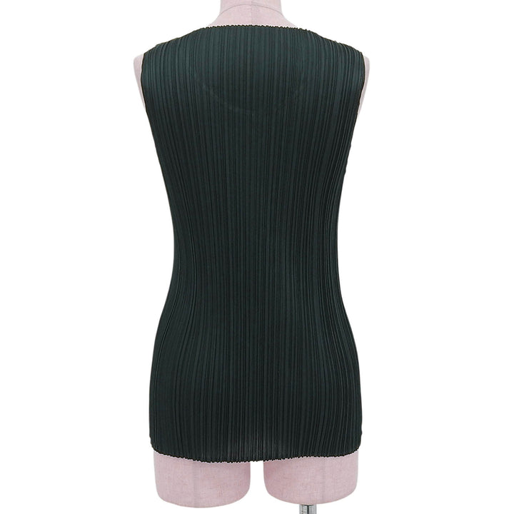 PLEATS PLEASE Tシャツ ノースリーブ ダークネイビー ポリエステル レディース 3 PP91-JK071 美品