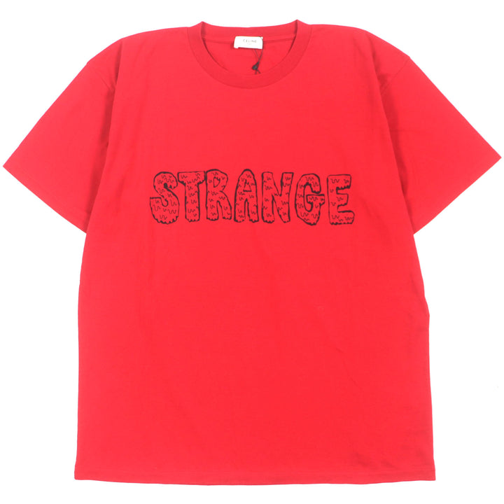 Pristine CELINE T-shirt STRANGE print crew neck Red cotton mens XS 2X826501F