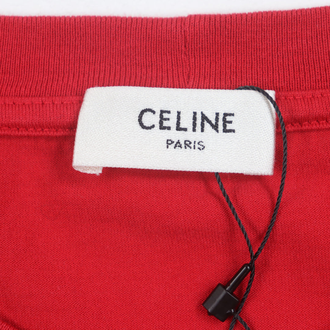 Pristine CELINE T-shirt STRANGE print crew neck Red cotton mens XS 2X826501F