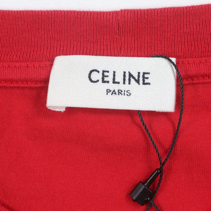 Pristine CELINE T-shirt STRANGE print crew neck Red cotton mens XS 2X826501F