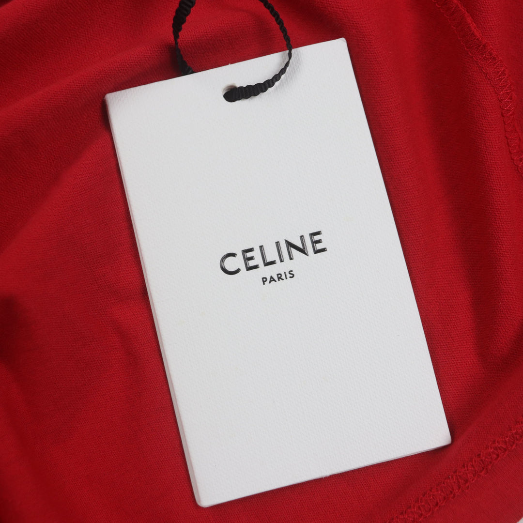 Pristine CELINE T-shirt STRANGE print crew neck Red cotton mens XS 2X826501F