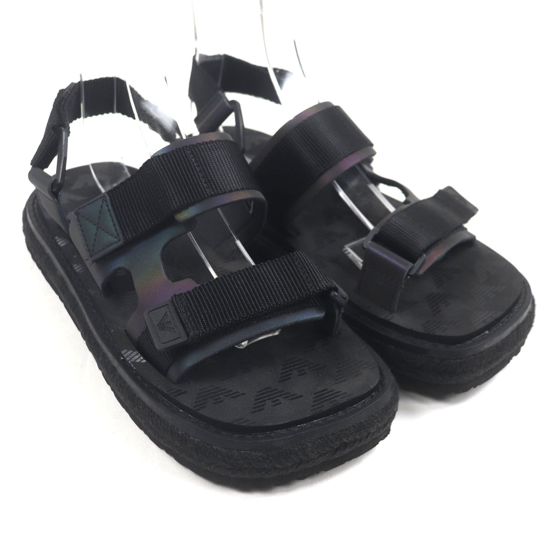 新品 EMPORIO ARMANI サンダル ロゴデザイン ストラップ ブラック ナイロン メンズ 7 X4P112