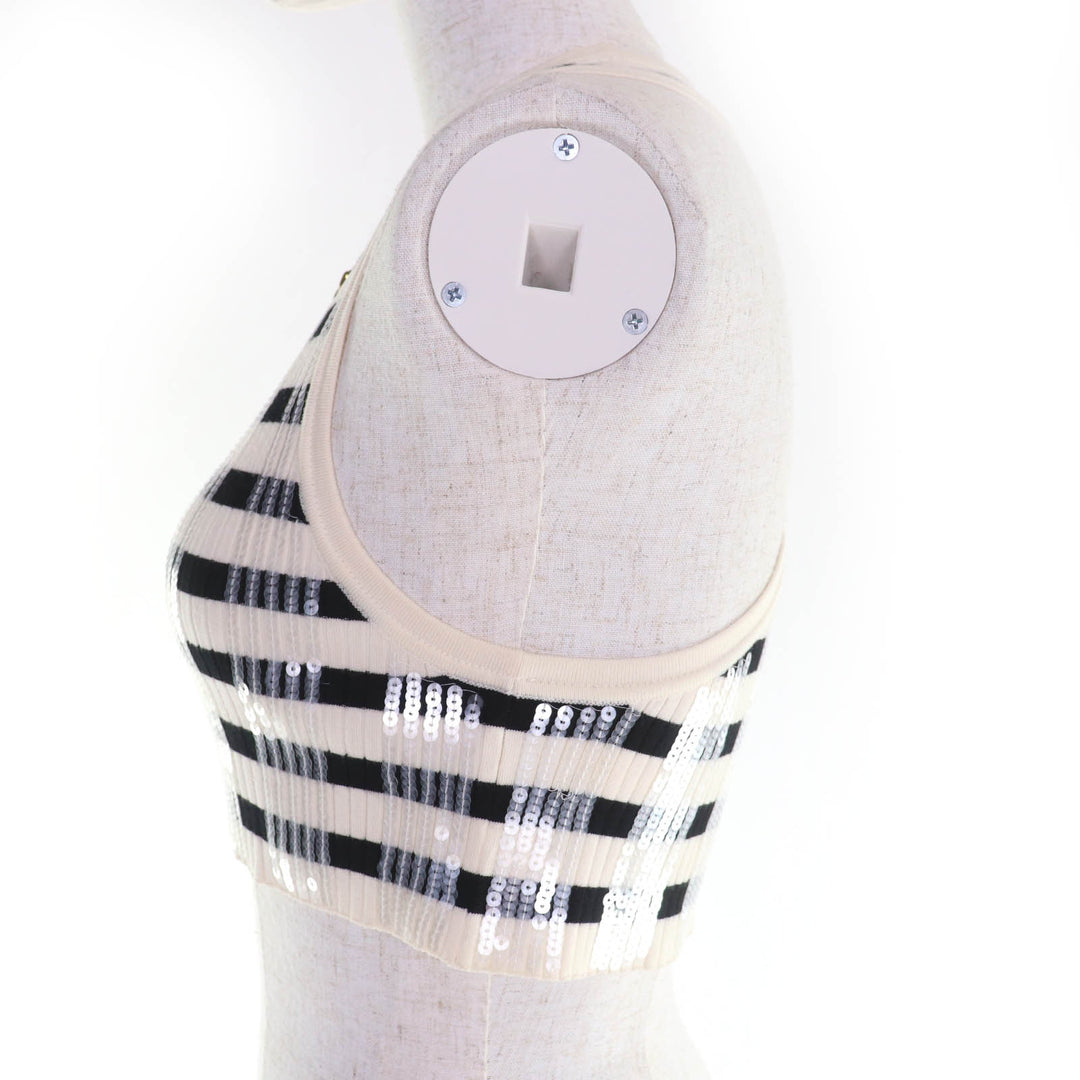 Excellent LOUIS VUITTON LVChain Sequined Cropped Sleeveless Dress Ivory black XS