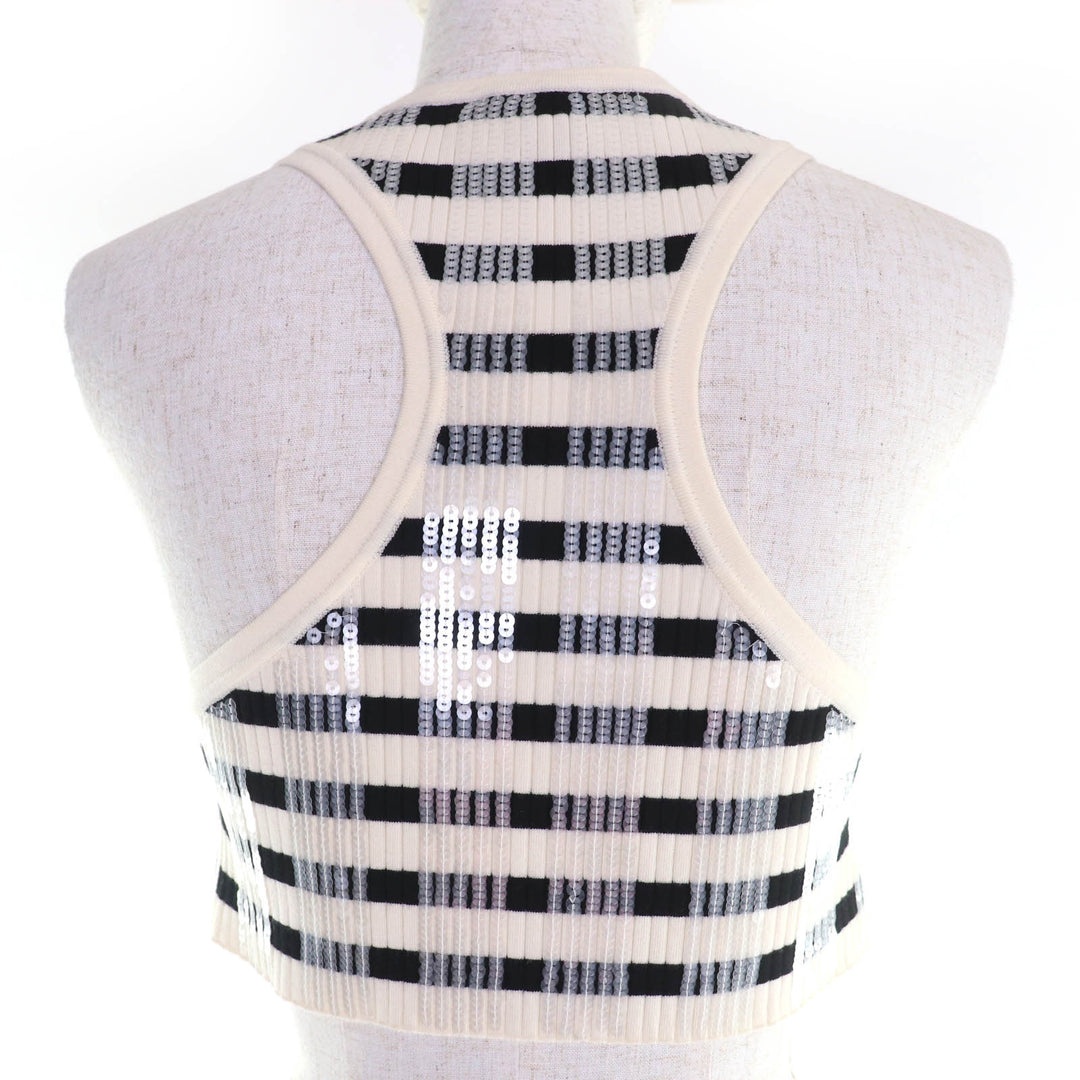 Excellent LOUIS VUITTON LVChain Sequined Cropped Sleeveless Dress Ivory black XS
