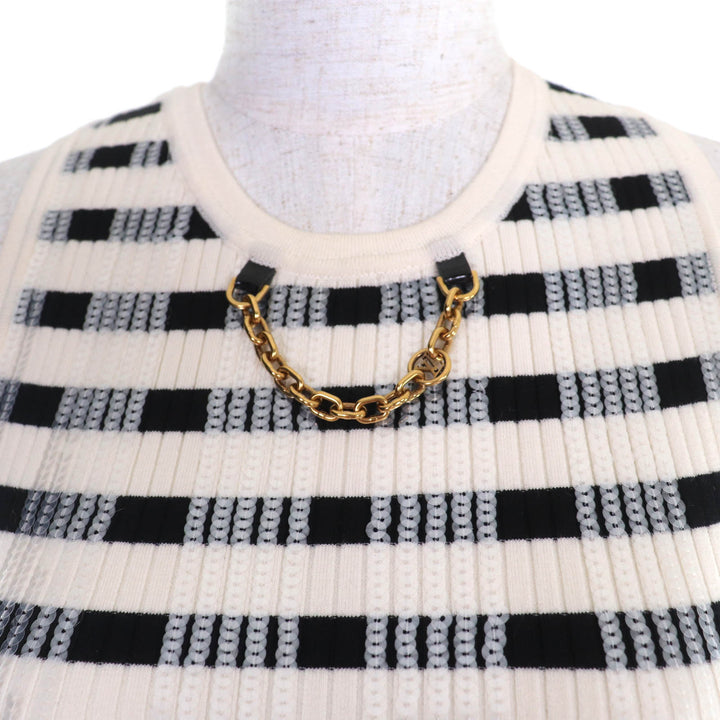 素晴らしい LOUIS VUITTON LVチェーン スパンコール クロップド ノースリーブ ドレス アイボリー ブラック XS