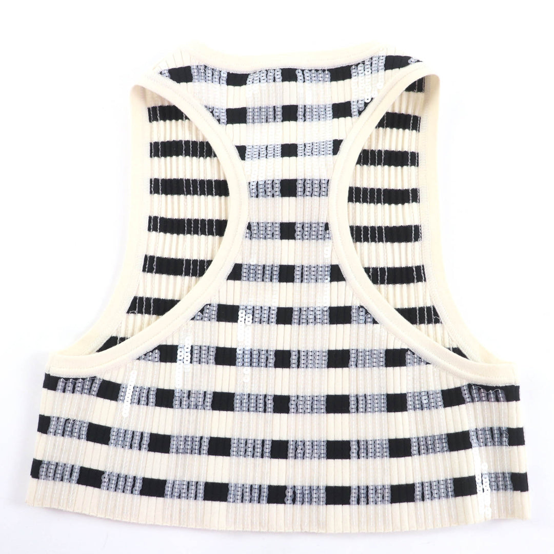 Excellent LOUIS VUITTON LVChain Sequined Cropped Sleeveless Dress Ivory black XS