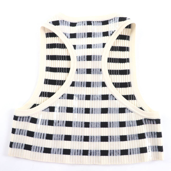 Excellent LOUIS VUITTON LVChain Sequined Cropped Sleeveless Dress Ivory black XS