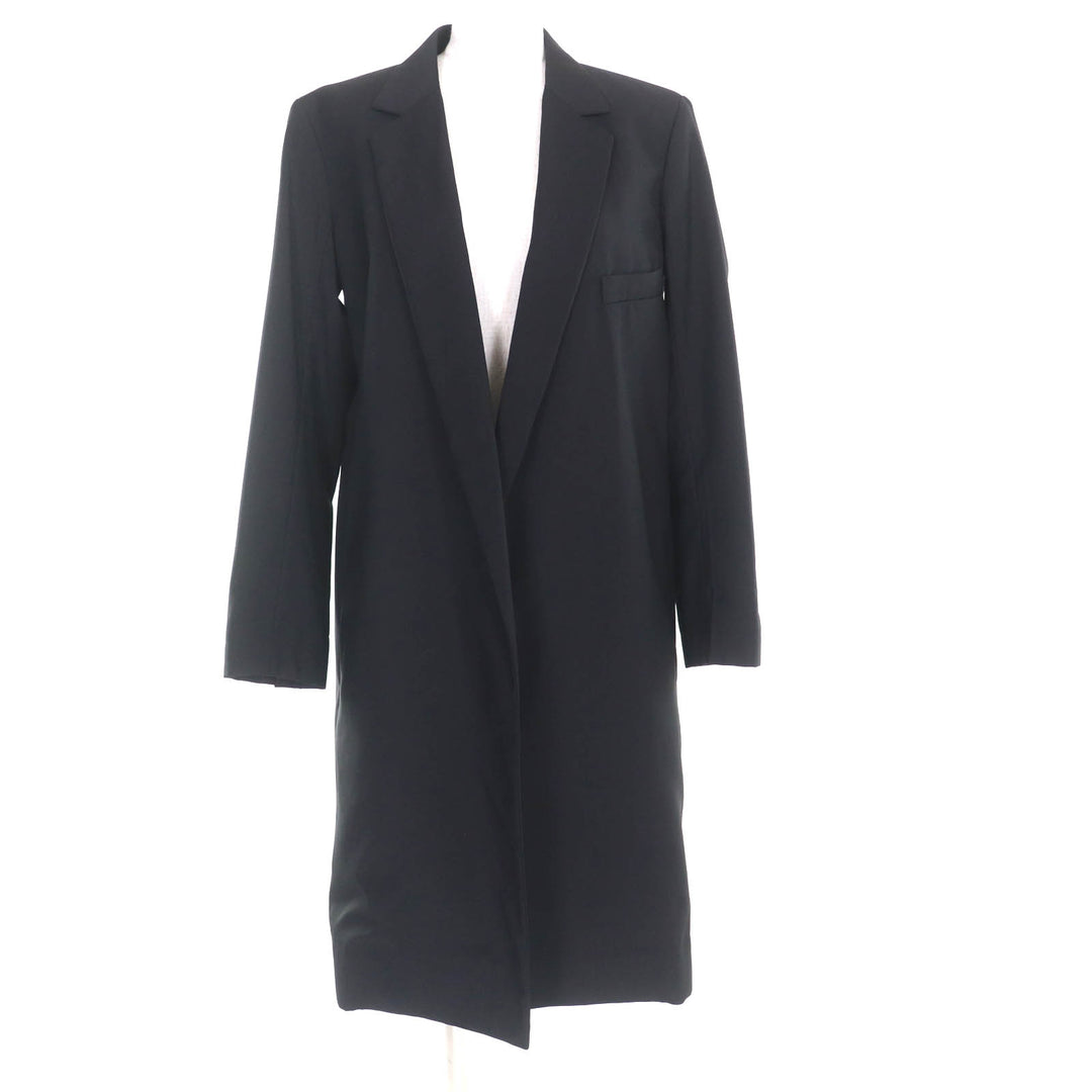 Excellent CELINE front open crombie coat black wool Women 34 2 8T43 460A
