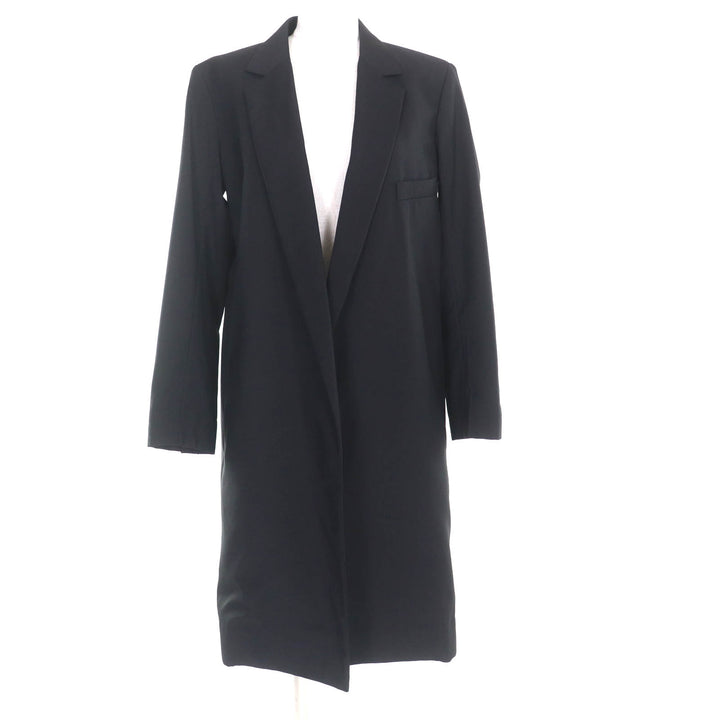 Excellent CELINE front open crombie coat black wool Women 34 2 8T43 460A
