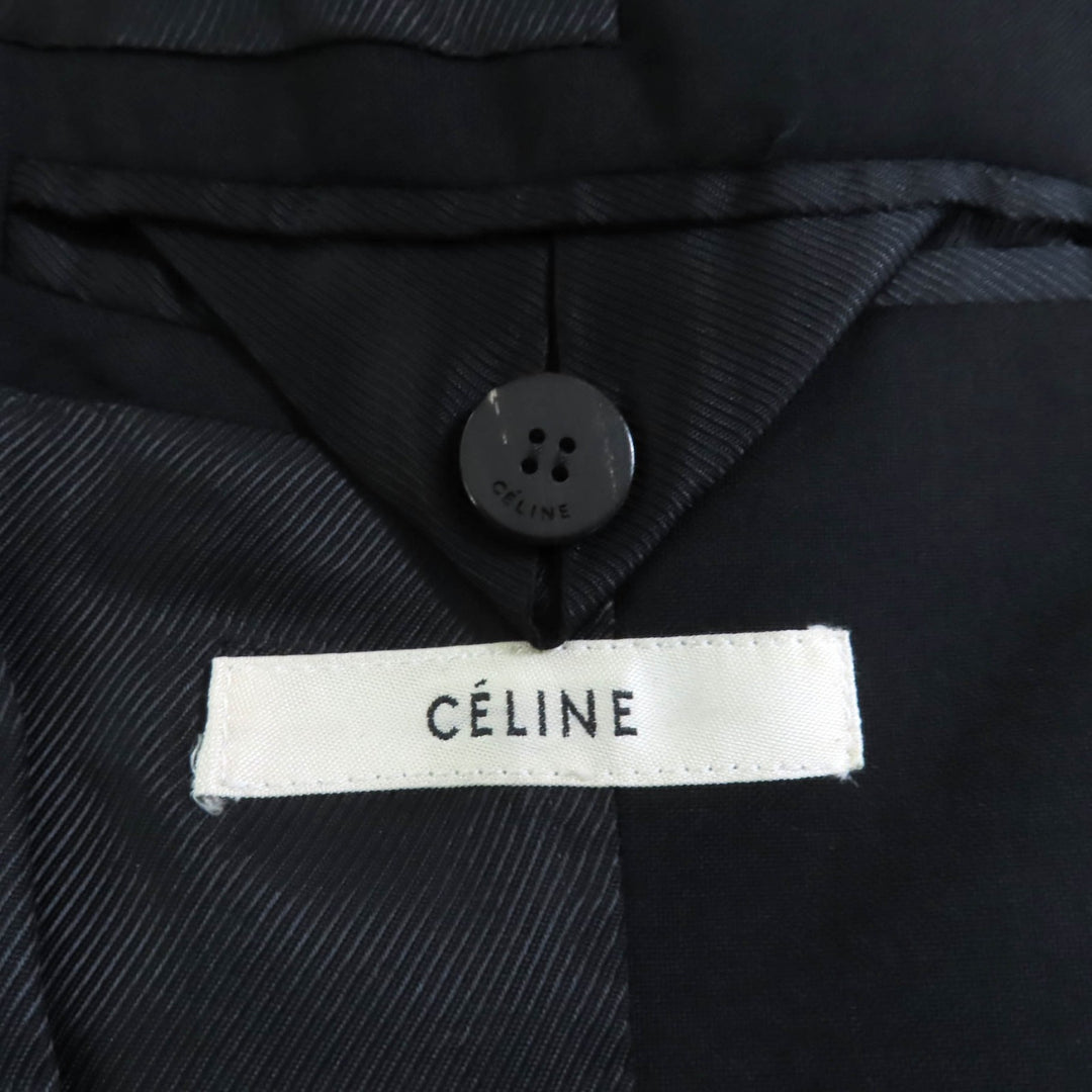 Excellent CELINE front open crombie coat black wool Women 34 2 8T43 460A