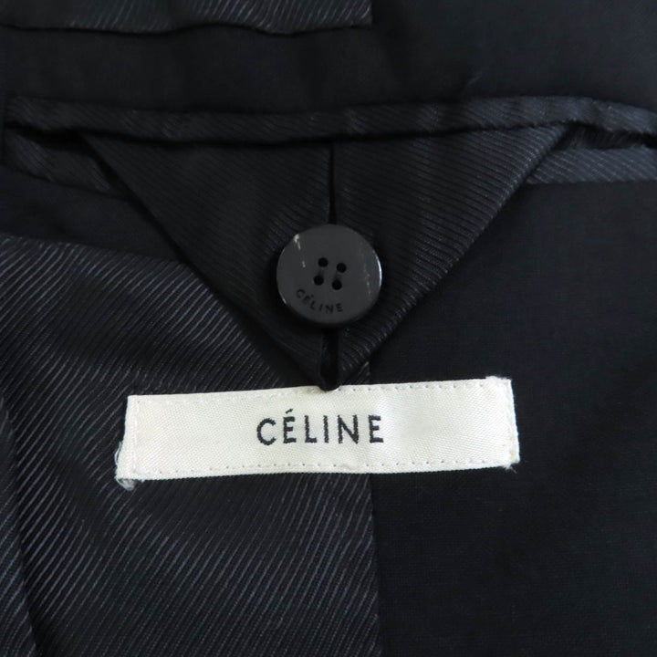 Excellent CELINE front open crombie coat black wool Women 34 2 8T43 460A