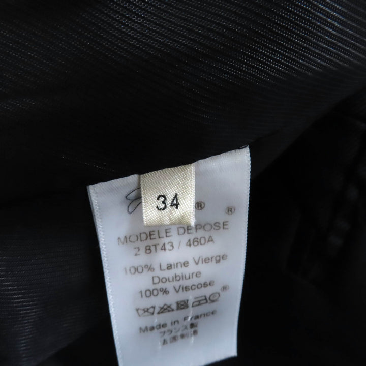 Excellent CELINE front open crombie coat black wool Women 34 2 8T43 460A